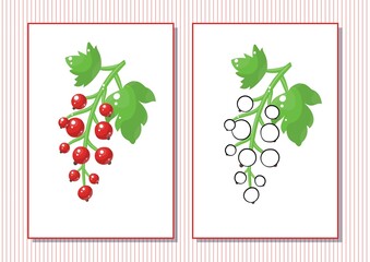 Printable worksheet. Coloring book. Cute cartoon berry currant. Vector illustration. Horizontal A4 page Color red.