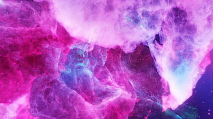 3D Nebula clouds in pink, blue and green