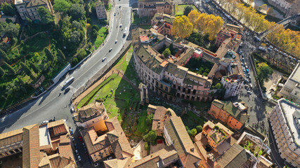 Aerial drone photo of iconic ancient Marcello Roman theatre started by Julius Caesar - pre-dating...