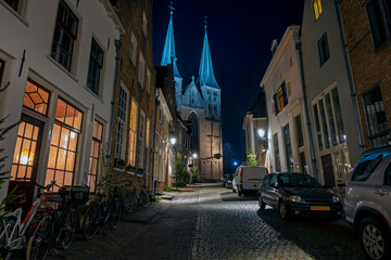 Fototapeta premium City scenic from Deventer at night in the Netherlands