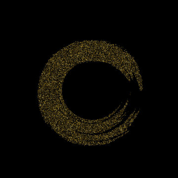 A circle of gold dust with a lot of small particles of various scales on a black background. eps 10