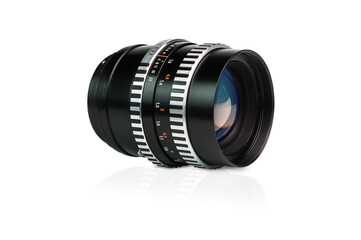 isolated old photo lens on white background with reflection