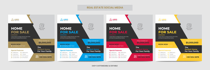 Modern real estate agency and home social media post banner template. Creative square home social media banner