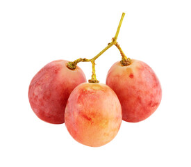 Three red grapes isolated on a white background.