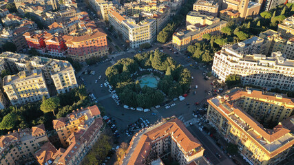 Obraz premium Aerial drone photo of iconic Mazzini square with beautiful architecture in the district of Prati, city of Rome, Italy