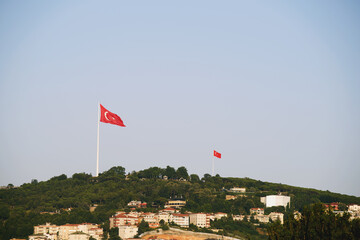 Big Turkish Flag on Camlica Hill in Uskudar İstanbul. Editorial shot in Istanbul Turkey.