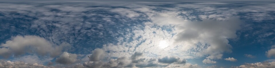Blue sky panorama with Cirrus clouds in Seamless spherical equirectangular format. Full zenith for...