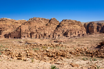 Distand view on the Tombs of Petra, Jordan