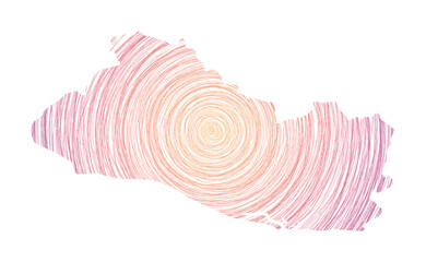 Republic of El Salvador map filled with concentric circles. Sketch style circles in shape of the country. Vector Illustration.