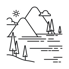 rural scenery. monoline illustration of countryside landscape. minimalist outline for wall art, print, logo, and others design elements.