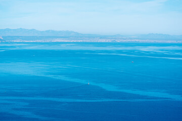 aerial view of blue seascape, panorama of Antalya coastline