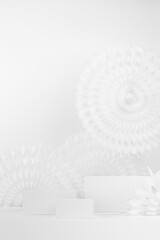 White abstract scene with three rectangle podiums mockup for showing and presentation product or...