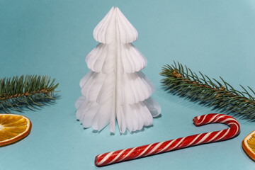 How to make origami volumetric Christmas tree from white paper craft. Children's art project. DIY...