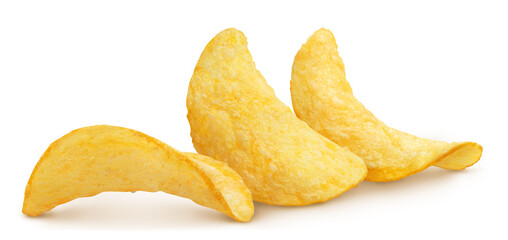 Delicious potato chips, isolated on white background