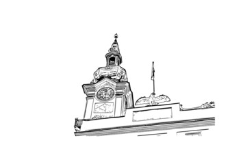 Building view with landmark of Linz is the 
city in Austria. Hand drawn sketch illustration in vector.