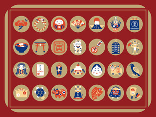 2022年 イラスト素材 お正月アイコンセット 寅年 年賀状素材