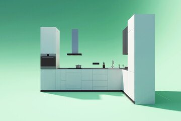 Modern Style Kitchen Interior on green studio background