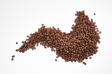 Waveform line of a roasted coffee beans on a white background. 