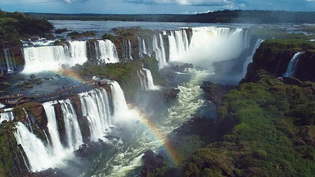 Nature landscape of Iguazu Falls, South America. Summer travel. Wonderfull giant outdoor waterfalls cascade.