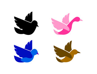  birds icon. dove, pigeon, and swan silhouette vector.