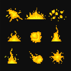 Pixel art set of fire effects