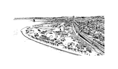 Obraz premium Building view with landmark of Lisbon is the capital of Portugal. Hand drawn sketch illustration in vector.