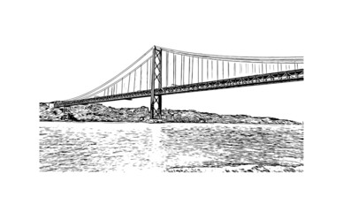 Building view with landmark of Lisbon is the 
capital of Portugal. Hand drawn sketch illustration in vector.