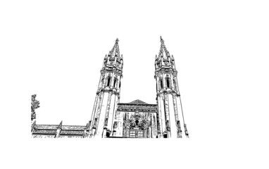 Building view with landmark of Lisbon is the 
capital of Portugal. Hand drawn sketch illustration in vector.