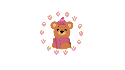 Obraz na płótnie Canvas A bear cub in a winter pink hat and scarf.