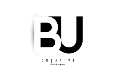 Letters BU Logo with black and white negative space design. Letters B and U with geometric typography.