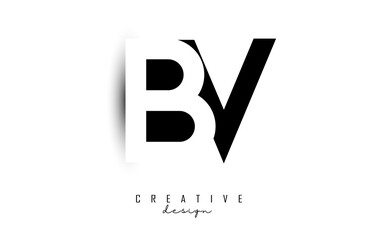 Letters BV Logo with black and white negative space design. Letters B and V with geometric typography.