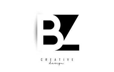 Letters BZ Logo with black and white negative space design. Letters B and Z with geometric typography.