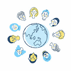 地球とさまざまな人種の顔