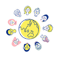地球とさまざまな人種の顔