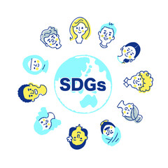 SDGs イメージ　地球とさまざまな人種の顔