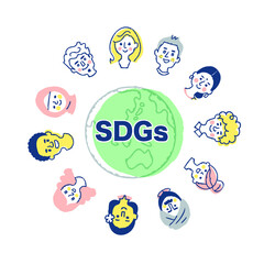 SDGs イメージ　地球とさまざまな人種の顔