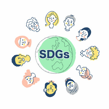 SDGs イメージ　地球とさまざまな人種の顔