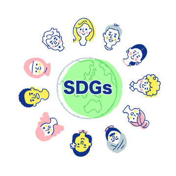 SDGs イメージ　地球とさまざまな人種の顔