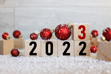 New Year from 2022 to 2023 on wood blocks. Future concept and business growth idea. wood blocks are...