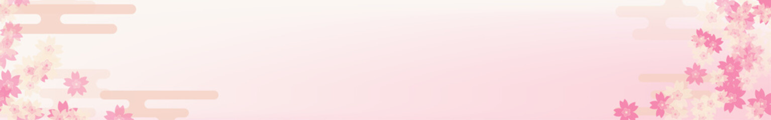 春の大売り出しバナーセット、桜とエ霞の和風イメージ、320x50