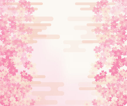 春の大売り出しバナーセット、桜とエ霞の和風イメージ、300x250