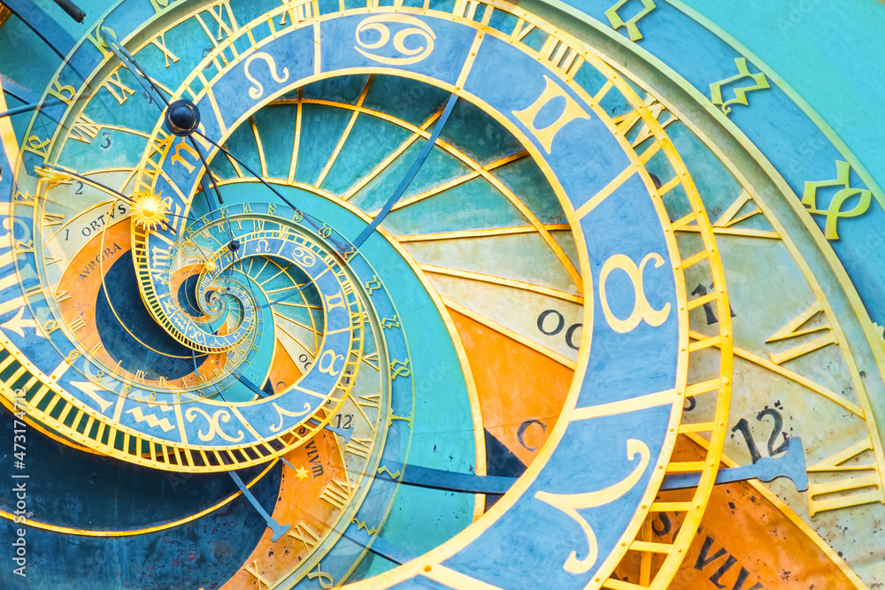 Fototapete droste effect background based on prague astronomical clock. abstract design for concepts related to