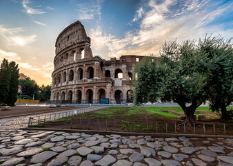 Colosseum in Rome (Roma), Italy. The most famous Italian sightseeing on blue sky