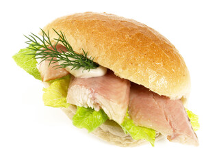 Smoked Eel Fish Bun isolated on white Background.