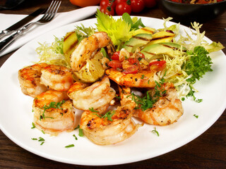 Tiger Prawns with Salad - Roasted Shrimps