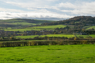 Fototapeta na wymiar Green agriculture fields outside Robin Hood's Bay at North Yorkshire England