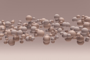 3d render of beige background with flying bubbles. Abstract design with spheres. Digital art