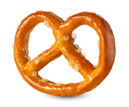single glazed salted pretzel isolated on white