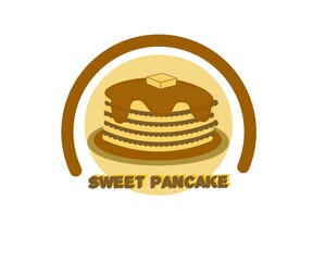 Sweet pancake logo. Pancakes icon. Pancakes background. Vector design illustration.