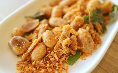 Thai Style Snack of Hot and Spicy Roasted Peanuts with Herbs

